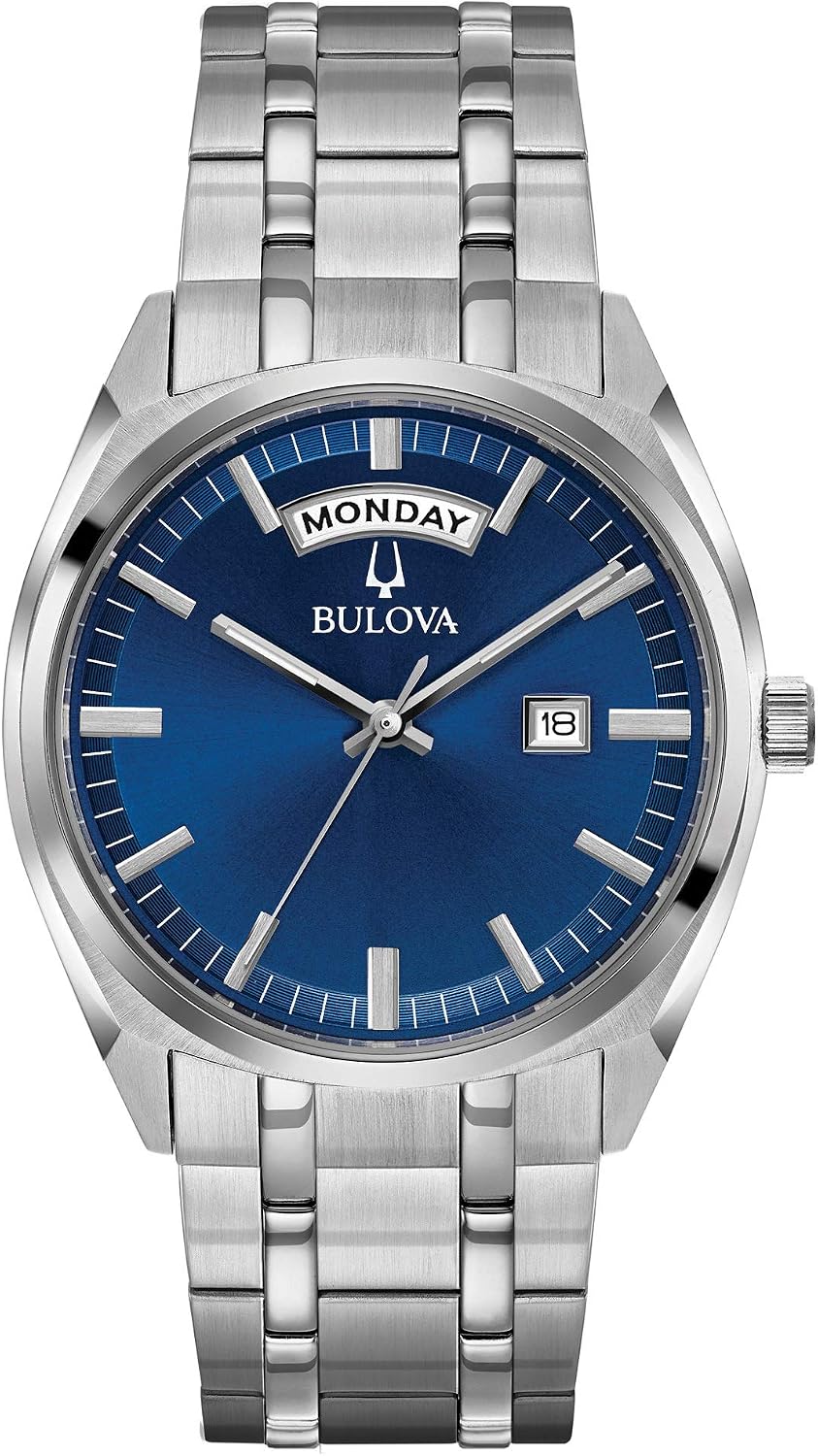HOTBulova Men's Classic Dress Surveyor 2-Hand Day/Date Quartz Watch, Luminous Hands, 39mm