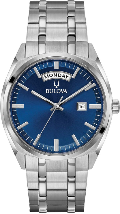 HOTBulova Men's Classic Dress Surveyor 2-Hand Day/Date Quartz Watch, Luminous Hands, 39mm