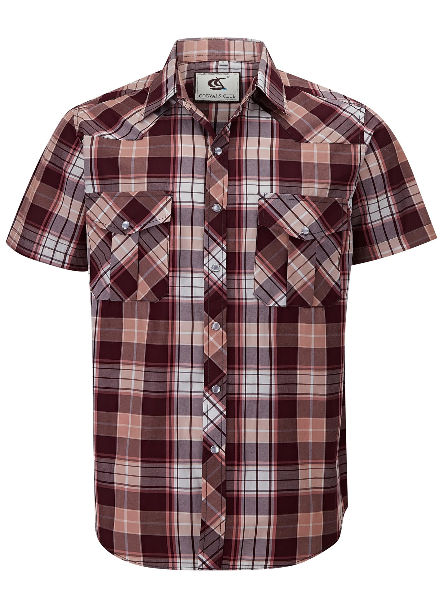 HOTCOEVALS CLUB Men's Western Cowboy Short Sleeve Pearl Snap Casual Plaid Work Shirts