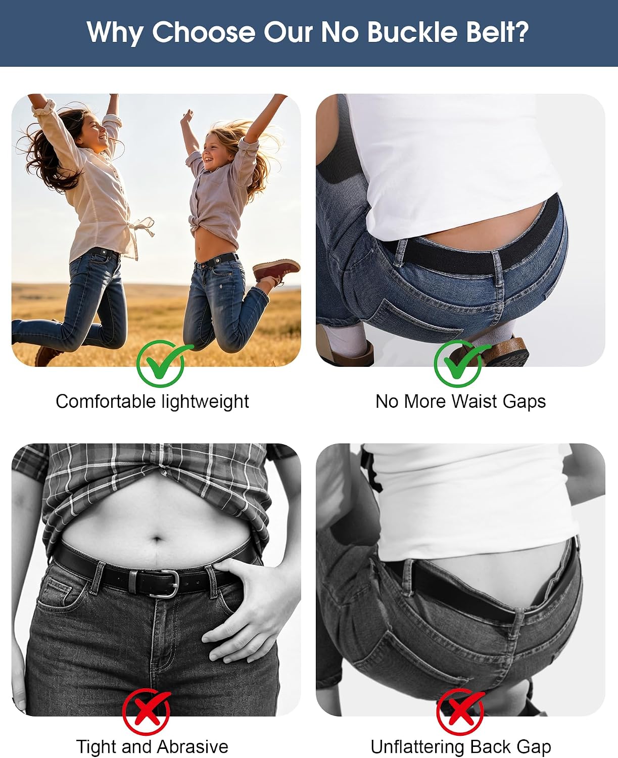 HOT4Packs No Buckle Elastic Belts for Women/Men Buckleless Belt Invisible Stretch Belts for Jeans Pants