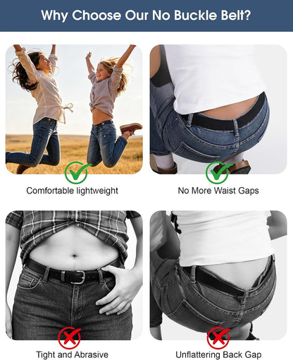 HOT4Packs No Buckle Elastic Belts for Women/Men Buckleless Belt Invisible Stretch Belts for Jeans Pants