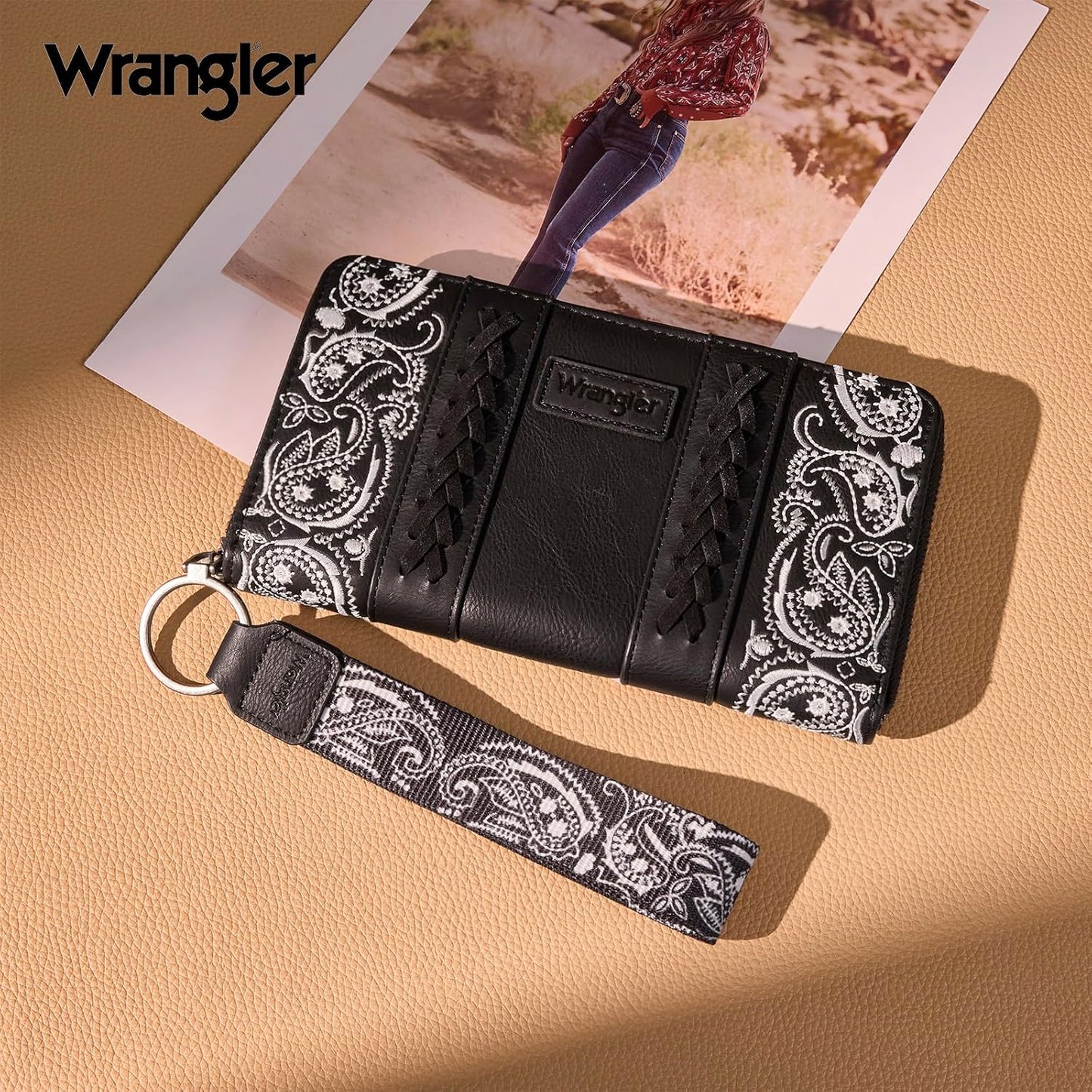 HOTMontana West Wrangler Western Paisley Wristlet Wallet for Women, PU Leather Zip Around Card Holder Clutch with RFID Blocking & Coin Pocket