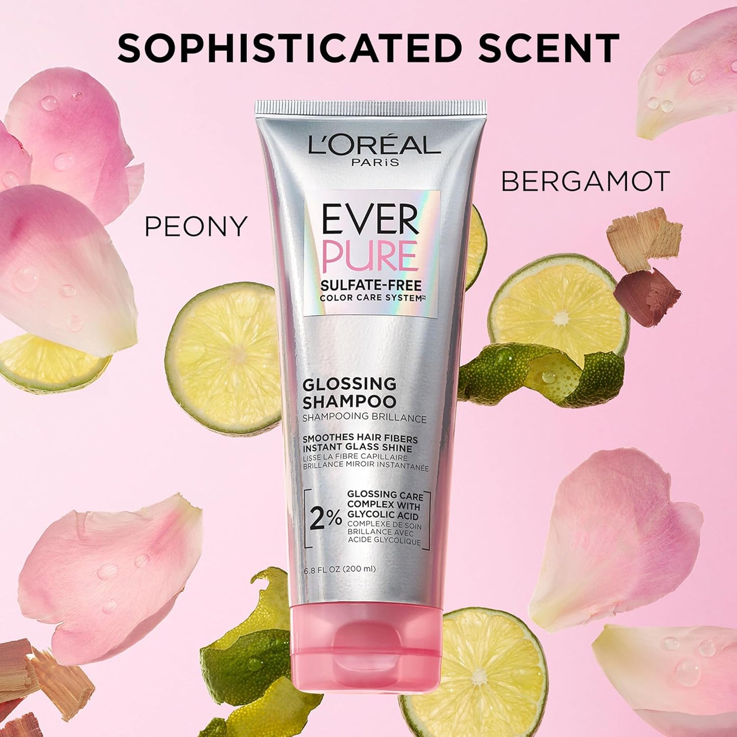 HOTL’Oreal Paris Sulfate Free Glossing Shampoo and Conditioner Set with Glycolic Acid, Provides Intense Glass Shine & Smoothness, Suitable for Dull, Dry, and Color-Treated Hair, EverPure, 13.6 Fl Oz Set