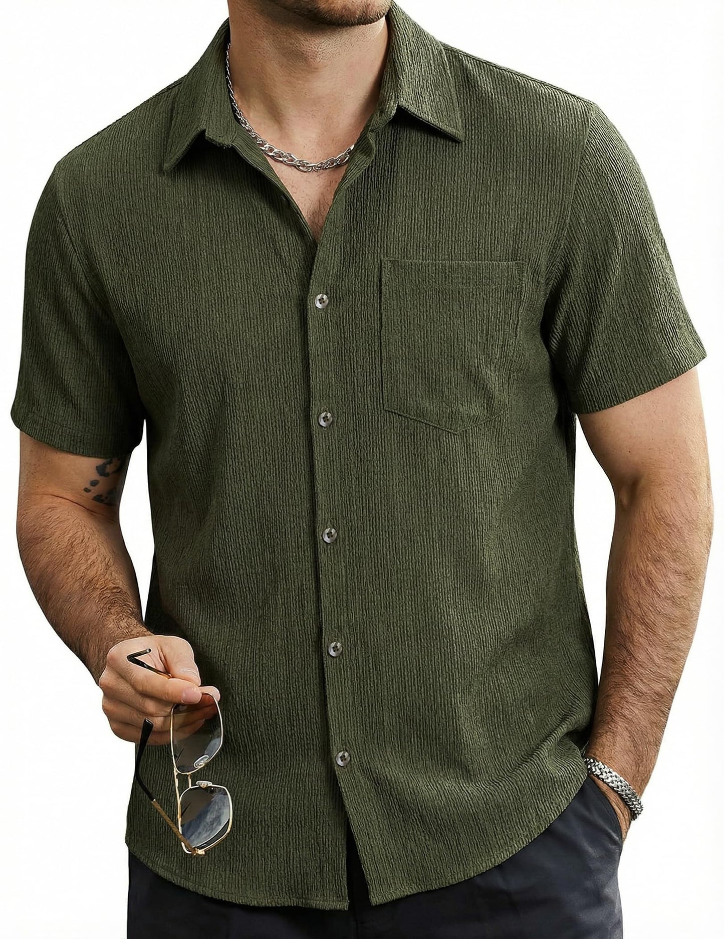 HOTVATPAVE Mens Summer Striped Shirts Button Down Short Sleeve Vintage Beach Hawaiian Shirts with Pocket