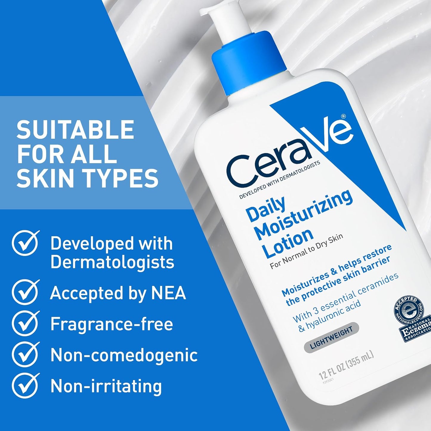 HOTCeraVe Daily Moisturizing Lotion for Dry Skin, Body Lotion & Face Moisturizer with Hyaluronic Acid and Ceramides, Daily Moisturizer, Fragrance Free, Oil-Free, 12 Ounce