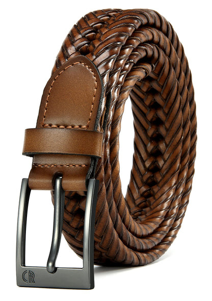 HOTCHAOREN Leather Braided Belts for Men - 1 1/8" Mens Casual Woven Leather Belt for Dress Pant