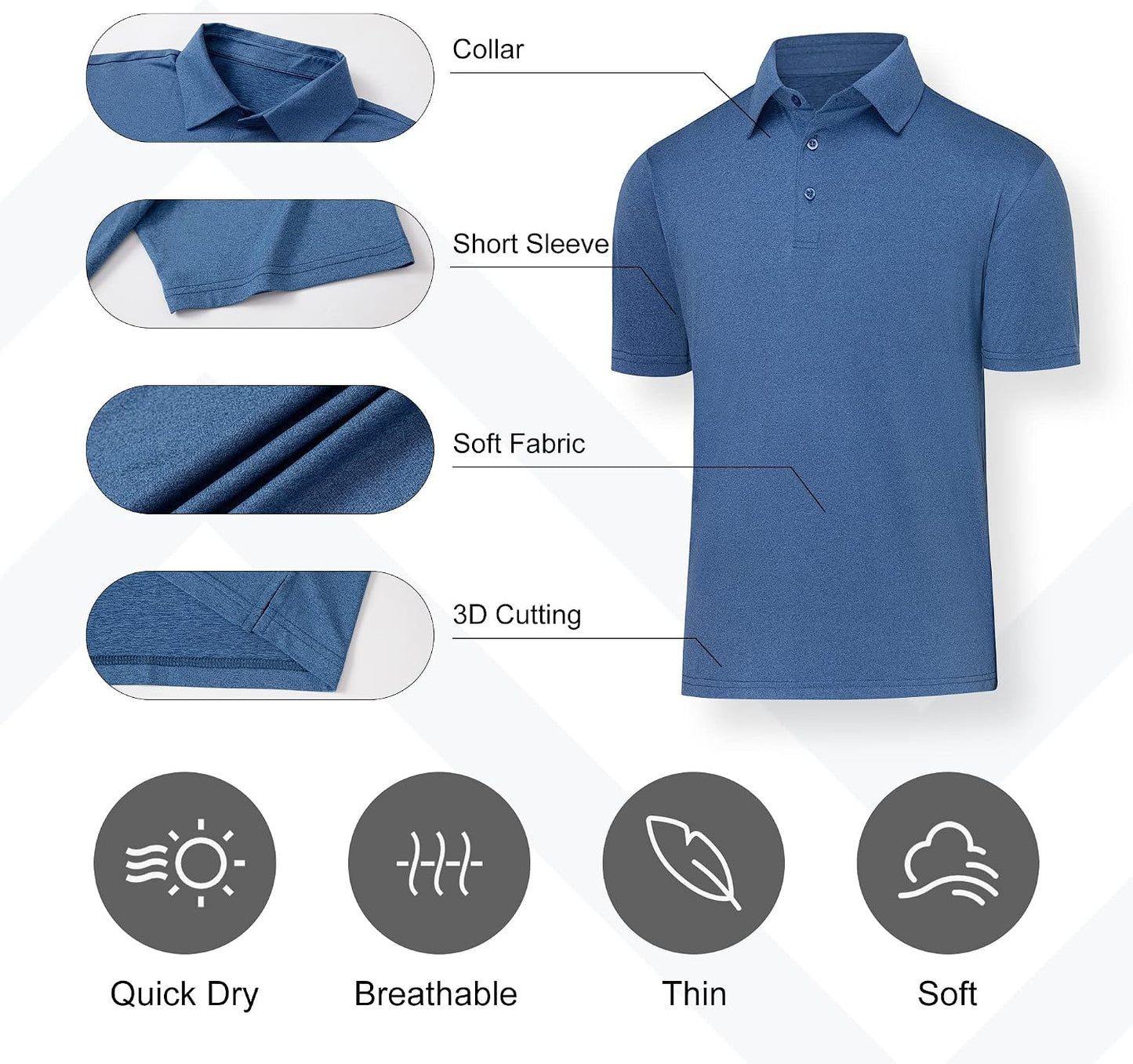 HOTBALENNZ Polo Shirts for Men Short Sleeve Mens Golf Polo Quick Dry | Summer Moisture Wicking Golf Shirt Sweat Resistant, Collared Athletic Casual Work Basic, Multi Scene Sports & Office Apparel