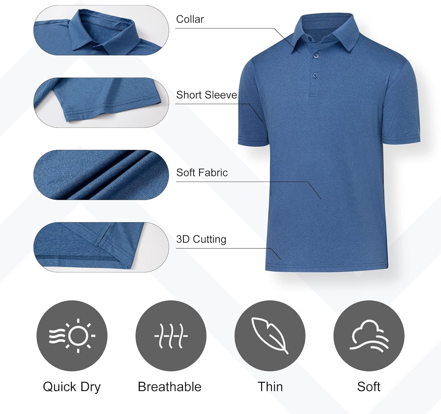 HOTBALENNZ Polo Shirts for Men Short Sleeve Mens Golf Polo Quick Dry | Summer Moisture Wicking Golf Shirt Sweat Resistant, Collared Athletic Casual Work Basic, Multi Scene Sports & Office Apparel