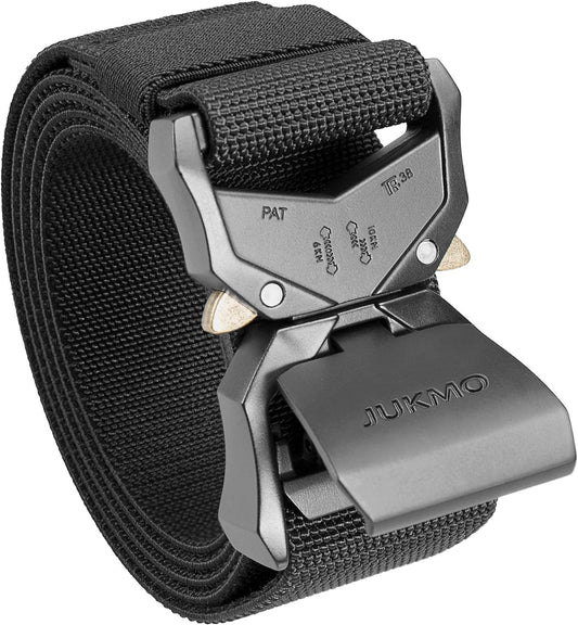 HOTJUKMO Tactical Belt, Military Hiking Rigger 1.5" Nylon Web Work Belt | Heavy Duty Quick Release Aluminum Alloy Buckle & Stretch Belt Strap