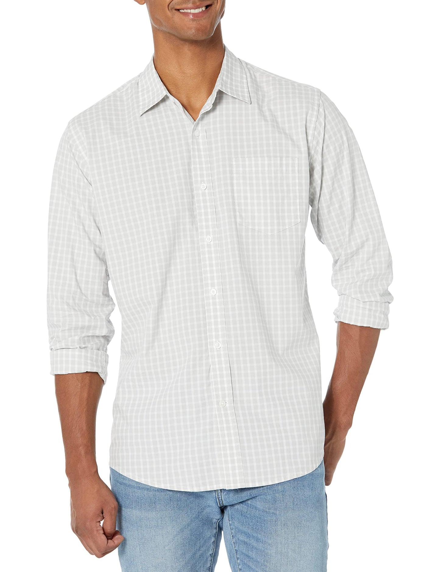 HOTAmazon Essentials Men's Regular-Fit Long-Sleeve Casual Poplin Shirt, Button Front, Business Casual, Collared