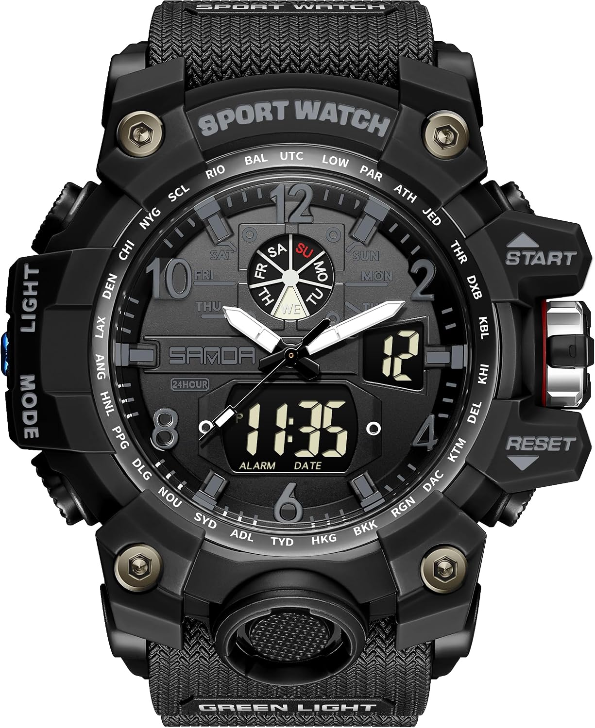 HOTKXAITO Men's Watches Sports Outdoor Waterproof Military Wrist Watch Date Multi Function Tactics LED Alarm Stopwatch