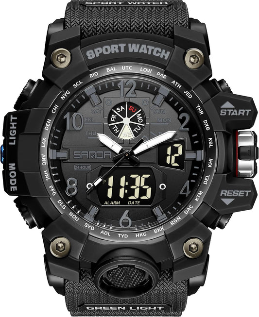 HOTKXAITO Men's Watches Sports Outdoor Waterproof Military Wrist Watch Date Multi Function Tactics LED Alarm Stopwatch
