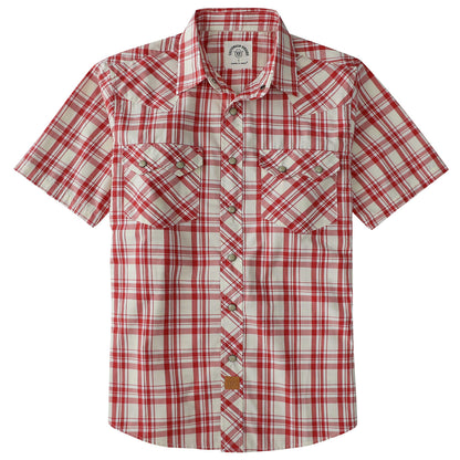 HOTDubinik® Pearl Snap Western Shirts for Men Short Sleeve Cowboy Men's Casual Shirt with 2 Sawtooth Pocket Vintage