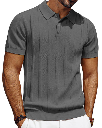 HOTPJ PAUL JONES Mens Polo Shirts Short Sleeve Textured Knit Polo Shirt Ribbed Casual Golf Shirts
