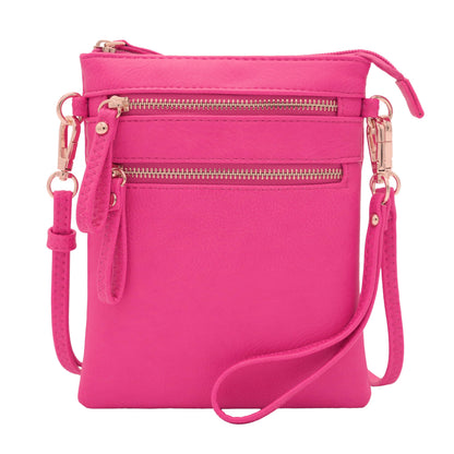HOTSolene Small Crossbody Bag for Women, Multi Zip Pockets with Detachable Wristlet, Lightweight Travel Purse, Cell Phone Pouch