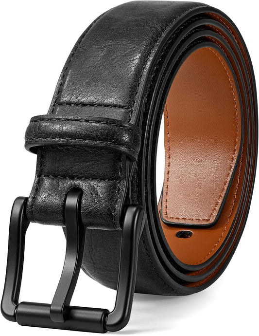 HOTJASGOOD TSA Approved Belt For Men Metal Free Hypoallergenic Vintage Leather Belt,Nickel Free Belt for Jeans with Black Buckle