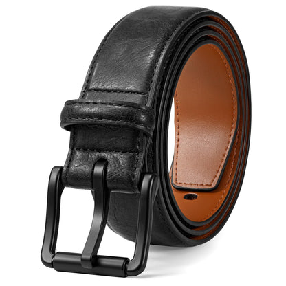HOTJASGOOD TSA Approved Belt For Men Metal Free Hypoallergenic Vintage Leather Belt,Nickel Free Belt for Jeans with Black Buckle