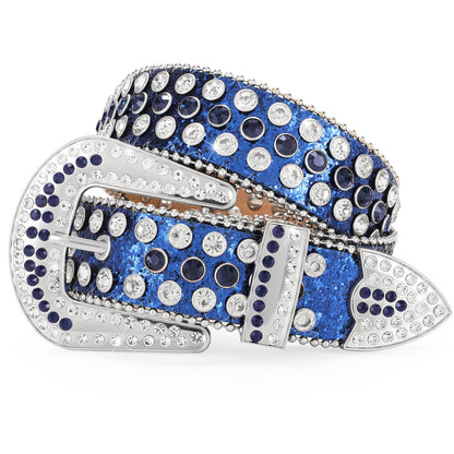 HOTWERFORU Women Men Western Rhinestone Studded Leather Belt Unisex Bling Cowgirl Cowboy Waist Belt for Jeans Pants Dress