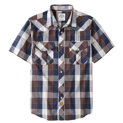 HOTDubinik® Western Shirts for Men Short Sleeve Plaid Pearl Snap Shirts for Men Button Up Shirt Cowboy Casual Work Shirt