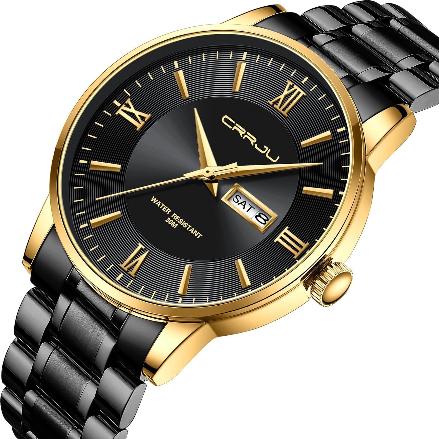 HOTCRRJU Men's Fashion Luxury Stainless Steel Watches for Men Business Auto Date Chronograph Analog Quartz Wristwatches