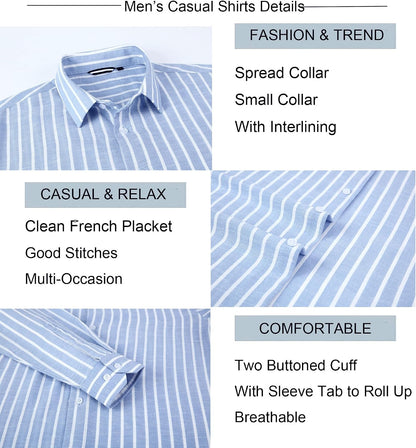 HOTAlex Vando Mens Linen Shirts Long Sleeve Button Down Striped Beach Shirt | Breathable Skin-Friendly Anti-Shrink Fabric, Classic Stripes For Casual Style, All-Day Comfort, Easy Care