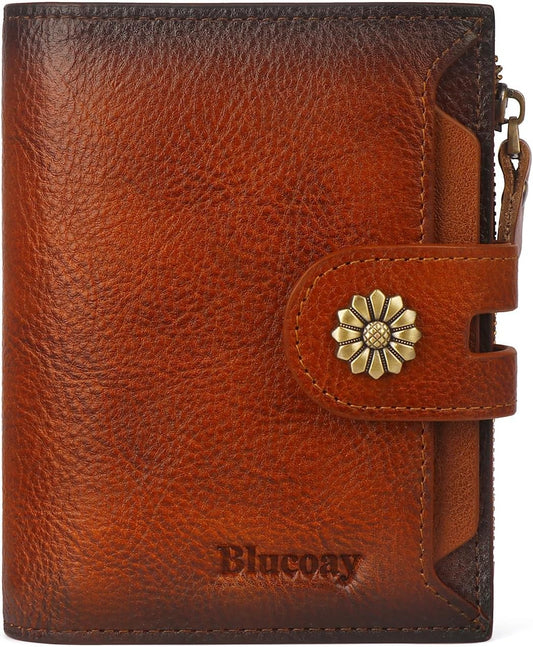 HOTWallet Women,RFID Blocking Leather Womens Wallet Bifold Compact Card Holder Small Wallet for Women with Removable ID Window Brown