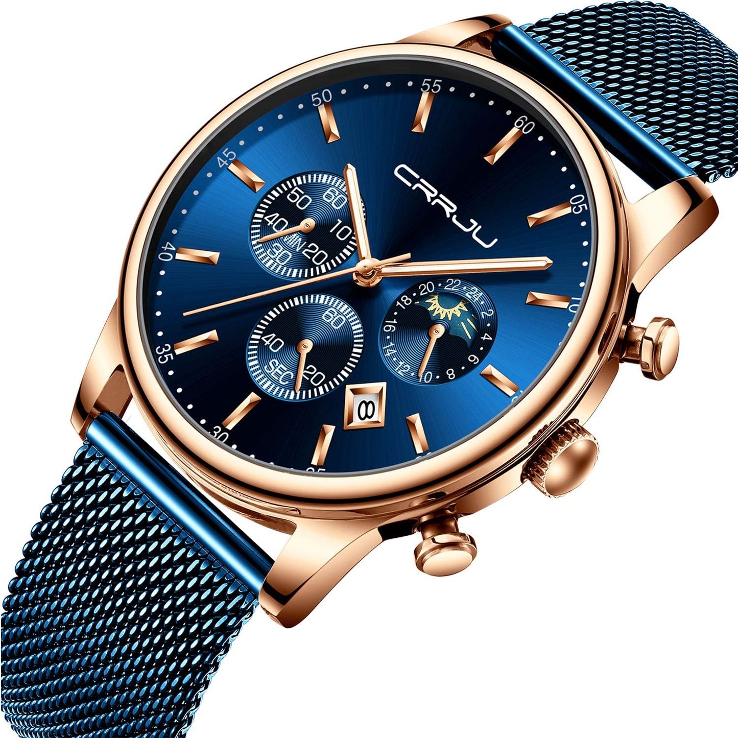 HOTCRRJU Men's Fashion Casual Watches Auto Date Chronograph Watch Men Nice Work Watches Waterproof 30M Full Steel Quartz with Mesh Strap