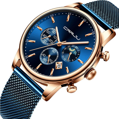 HOTCRRJU Men's Fashion Casual Watches Auto Date Chronograph Watch Men Nice Work Watches Waterproof 30M Full Steel Quartz with Mesh Strap