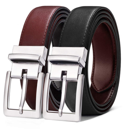HOTBULLIANT Men's Belt,Reversible Belt Adjustable For Gift Men 1.25”-Cut For Fit-2 Sides in 1 Belt(Not 2)