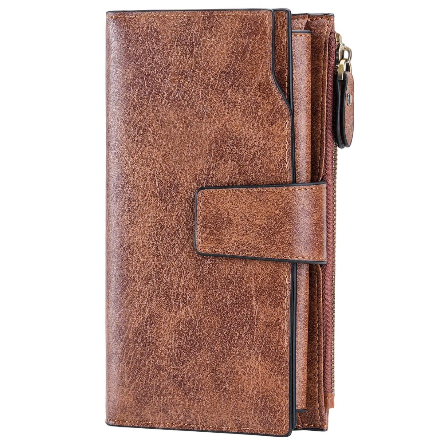 HOTSENDEFN Women Leather Wallets RFID Blocking Clutch Card Holder Ladies Purse with Zipper Pocket