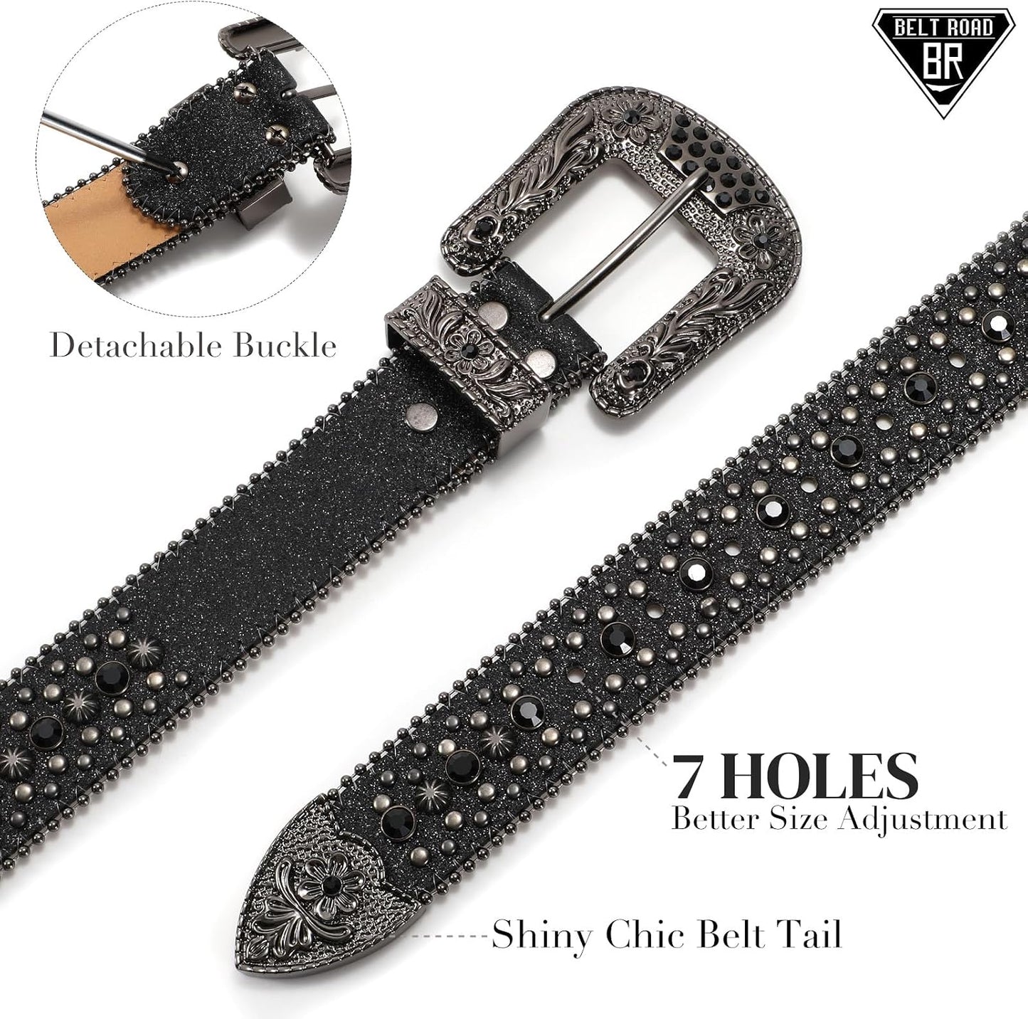 HOTBELTROAD Rhinestone Belt Goth Bling Belts for Women and Men Western Cowboy Cowgirl Belts for Jeans, Halloween Belt