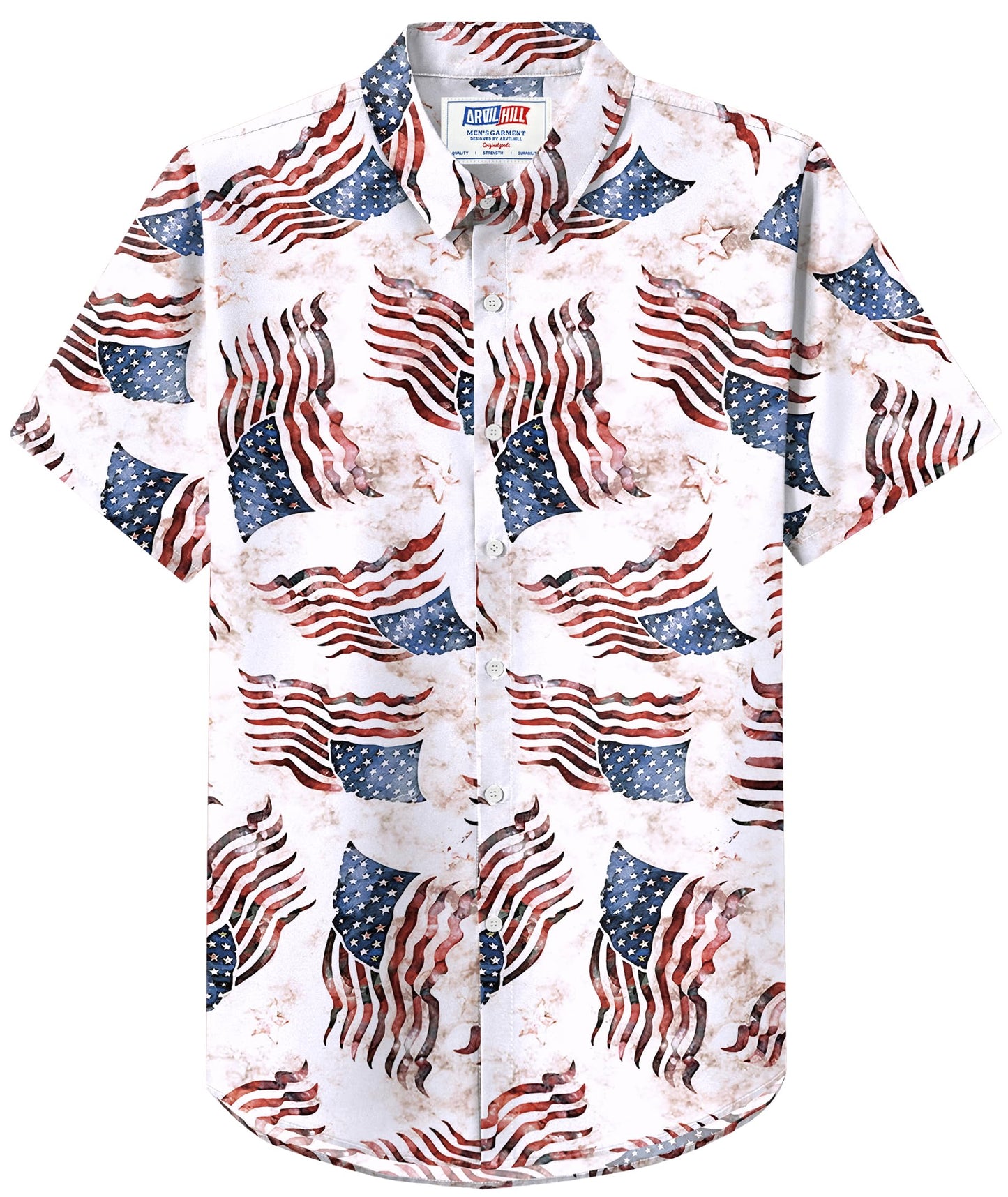 HOTArvilhill Men American Flag Button Shirt 4th of July Short Sleeve Shirts (S-3XL)