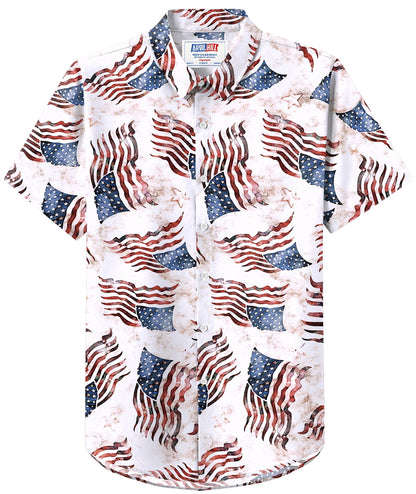HOTArvilhill Men American Flag Button Shirt 4th of July Short Sleeve Shirts (S-3XL)
