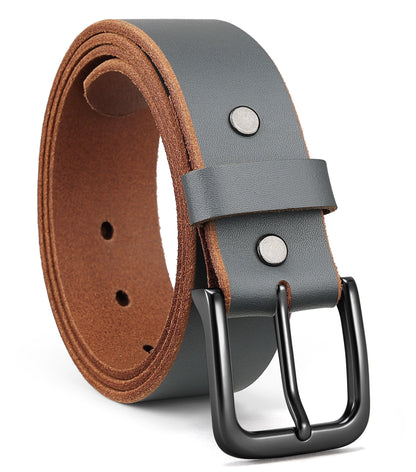 HOTCHAOREN Mens Belts Casual for Jeans - Full-Grain Leather, Durable Cowhide | Solid Buckle, Classic Style, Handmade, Daily Wear, Gift Box