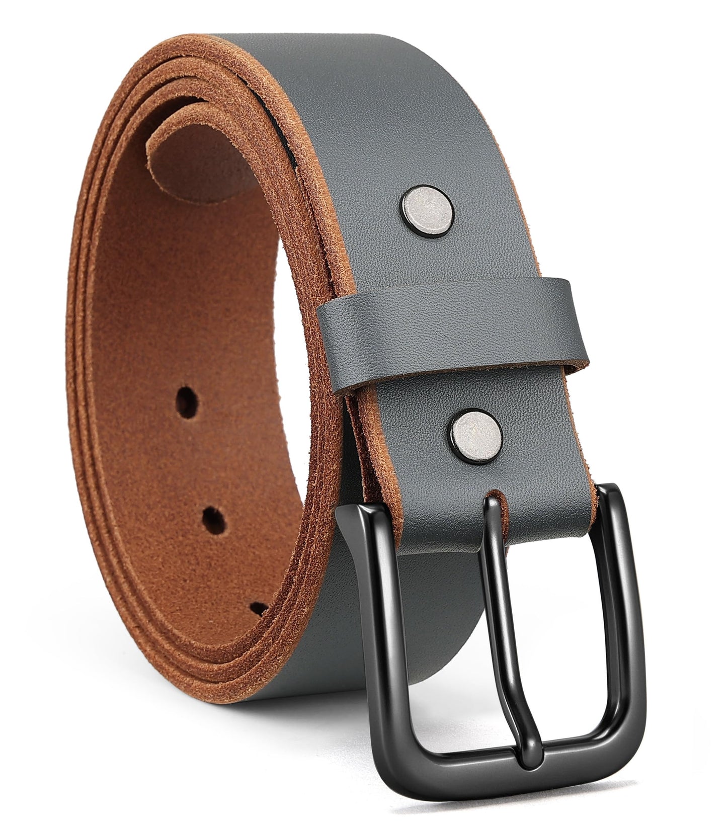 HOTCHAOREN Mens Belts Casual for Jeans - Full-Grain Leather, Durable Cowhide | Solid Buckle, Classic Style, Handmade, Daily Wear, Gift Box