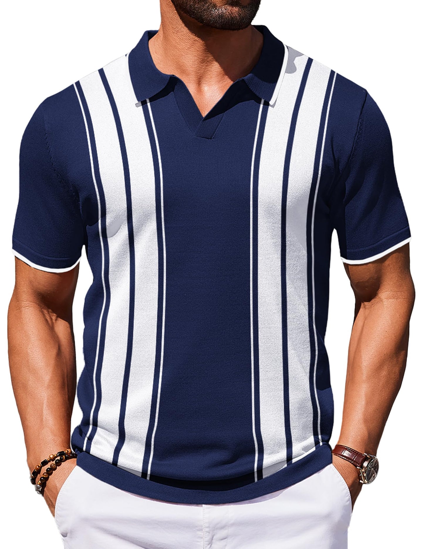 HOTCOOFANDY Mens Polo Shirts Short Sleeve Casual Knit Polo Shirt Vintage Golf T Shirts Old Money Tops