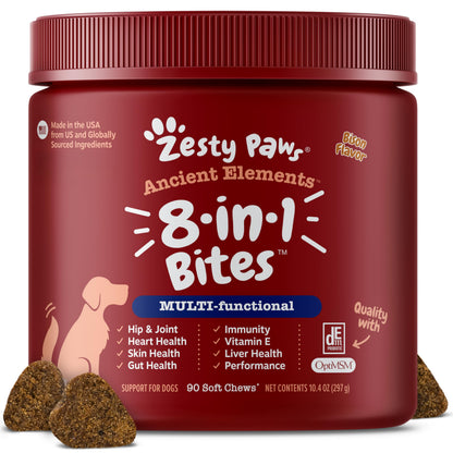 HOTZesty Paws Dog Multivitamin, Chewable Dog Vitamins and Supplements for Hip & Joints, Skin & Coat, Omega 3 Fish Oil for Dogs- Senior & Puppy Multivitamin- Chicken- 90ct