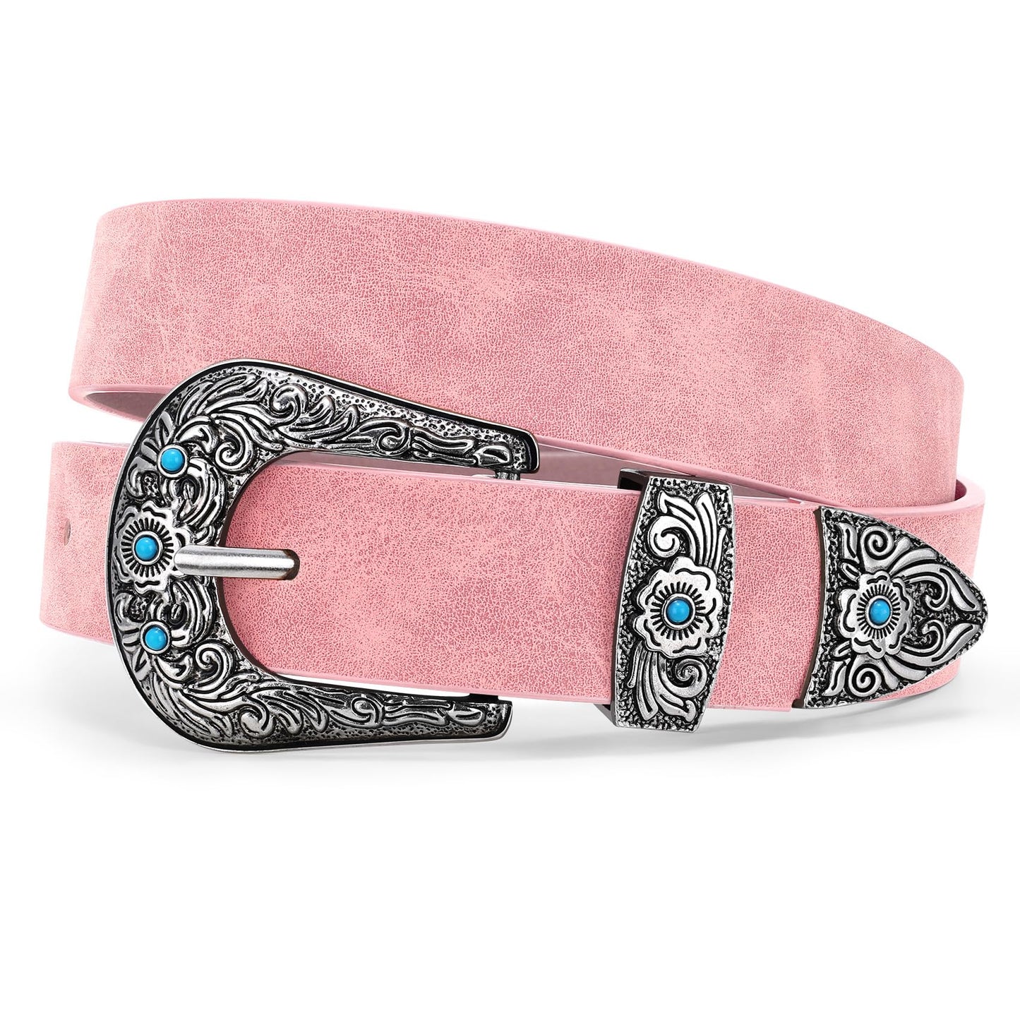 HOTXZQTIVE Western Belt for Women, Cowgirl Cowboy Suede Leather Belt for Jeans Pants, Country Belts with Vintage Buckle