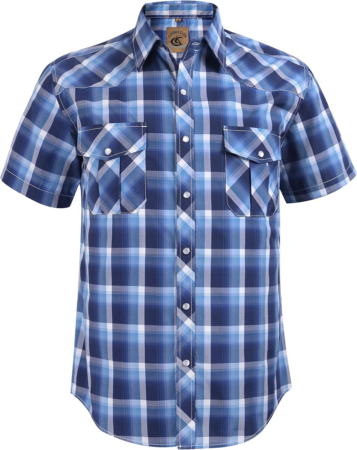 HOTCOEVALS CLUB Men's Western Cowboy Short Sleeve Pearl Snap Casual Plaid Work Shirts