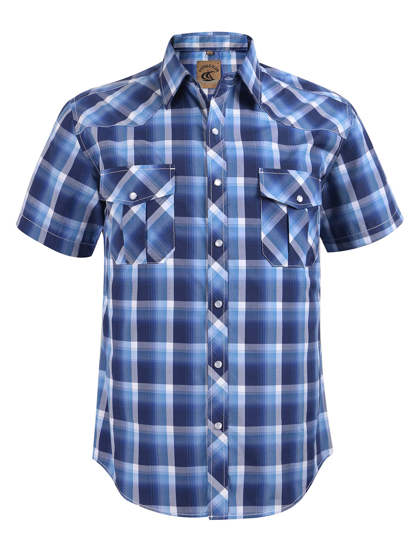 HOTCOEVALS CLUB Men's Western Cowboy Short Sleeve Pearl Snap Casual Plaid Work Shirts