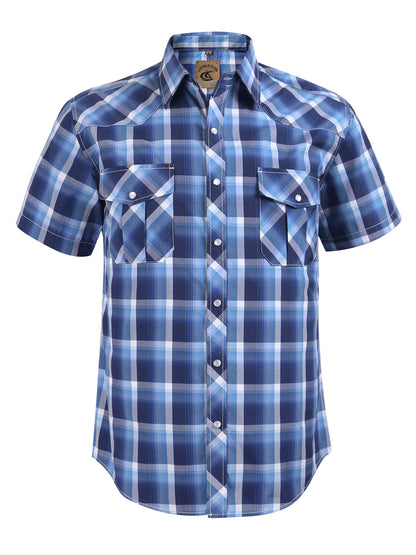HOTCOEVALS CLUB Men's Western Cowboy Short Sleeve Pearl Snap Casual Plaid Work Shirts