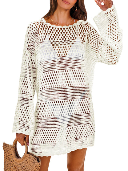 HOTANRABESS Women Swimsuit Crochet Swim Cover Up 2026 Summer Bathing Suit Swimwear Mesh Knit Beach Dress Vacation Outfits