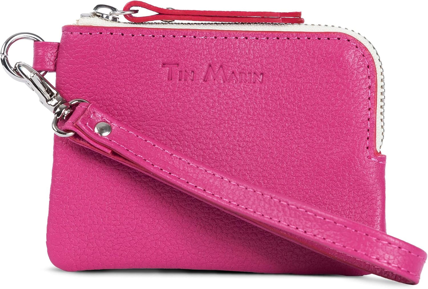 HOTGina Leather Top Zip Wallet - Slim Zippered Card Pouch, Genuine Cowhide Pebbled Leather, Artisan Made, Unisex Leather Small Wallet (Orange)