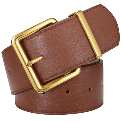 HOTXZQTIVE Women Wide Chunky Belt for Dresses Fashion Thick Suede Belt with Gold Buckle