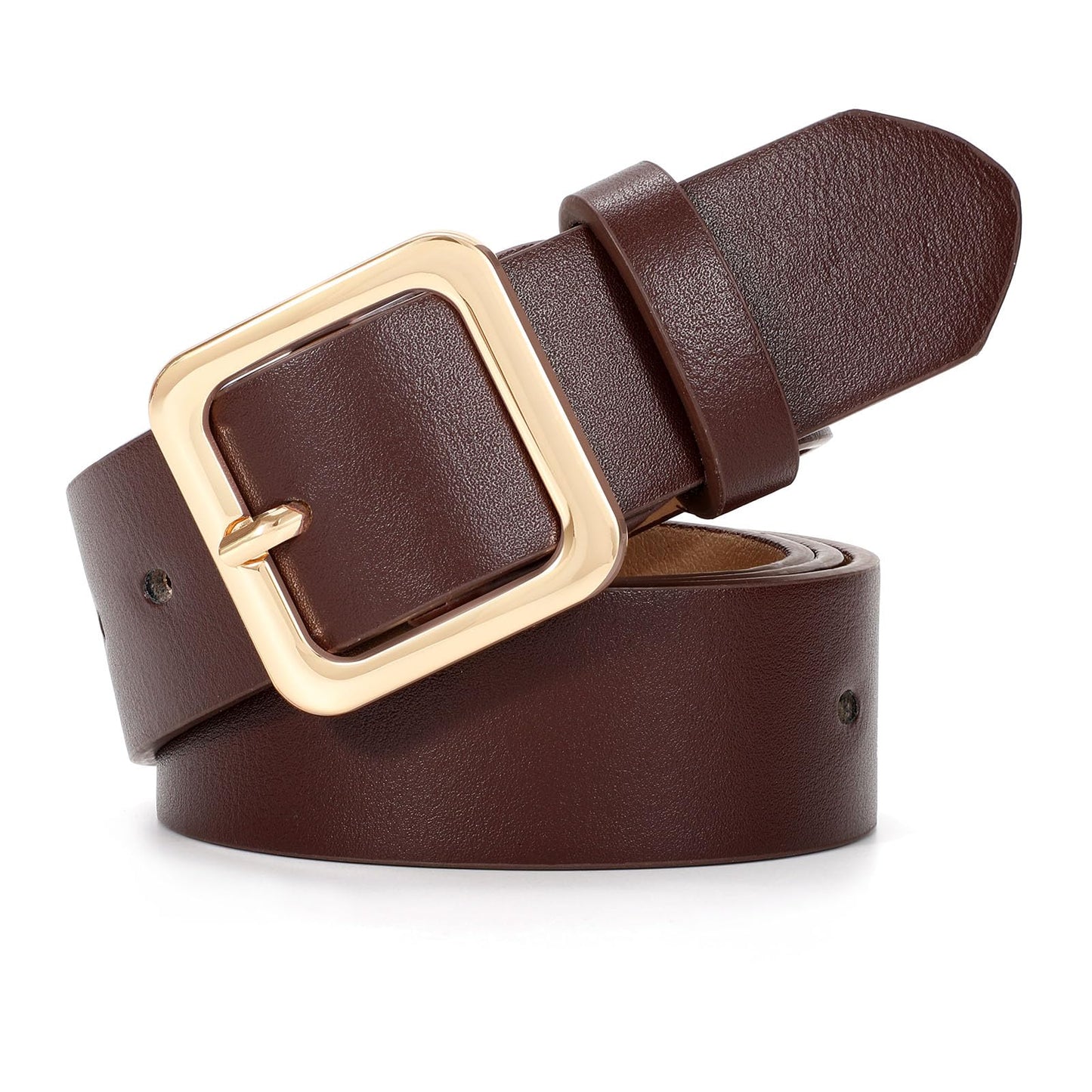 HOTXZQTIVE Women’s Leather Belts for Jeans Pants Dresses Fashion Ladies Black Belt with Square Buckle