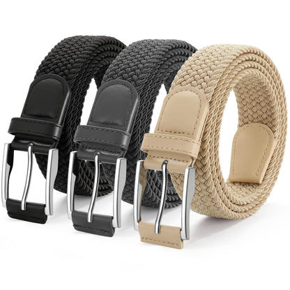 HOTJASGOOD Stretchy Golf Belts for Men, 3-Pack Elastic Braided Belt for Golf Pants Jeans, 1 3/8" Casual Woven Men’s Belt