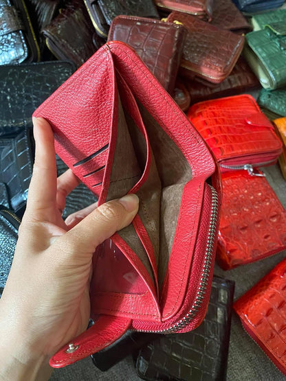 HOTGenuine Alligator Leather Minimalist Wallets Credit Card Holder for women's (Red)
