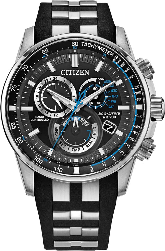 HOTCitizen Men's Eco-Drive Sport Luxury PCAT Watch, Stainless Steel & Polyurethane Strap, Chronograph, Atomic Timekeeping