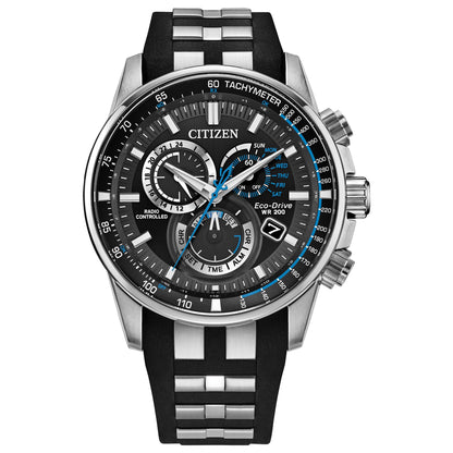HOTCitizen Men's Eco-Drive Sport Luxury PCAT Watch, Stainless Steel & Polyurethane Strap, Chronograph, Atomic Timekeeping