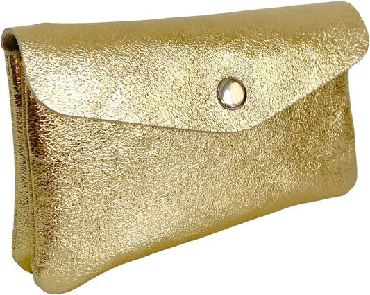 HOTGenuine Leather Card Holder Wallet for Women, Compact Wallet with Snap Closure and Zipper Pocket, (gold)